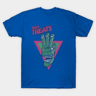 THREE FINGER MONSTER TASTY TREATS DESIGN T-shirt STICKERS CASES MUGS WALL ART NOTEBOOKS PILLOWS TOTES TAPESTRIES PINS MAGNETS MASKS T-Shirt T-Shirt